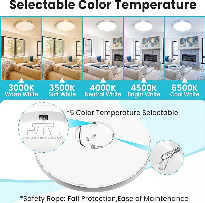 libtit 7 inch Flush Mount LED Ceiling Light Fixture, 3000K-6500K Adjustable, 15W 1500lm White Satin Round Ceiling Lamp for Bathroom Hallway Kitchen Bedroom, 6 Pack