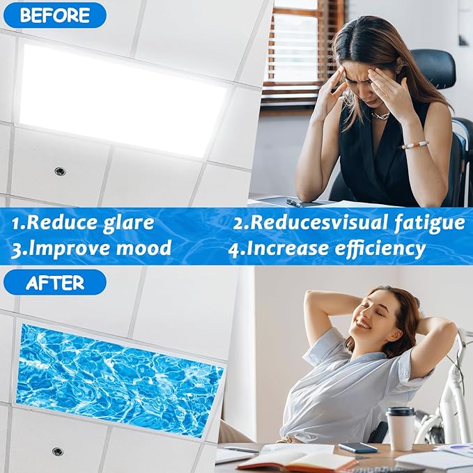 8 Pcs Fluorescent Light Covers with 80 Magnets Decorative for Classroom Ceiling Light 4 x 2 Feet Magnetic Light Covers Filter Easy Install for Office Hospitals & Home Drop Ceiling Supplies(Ripples )