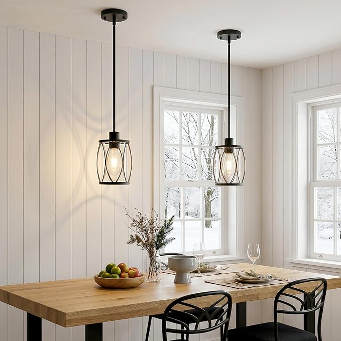 Glass Pendant Lights Kitchen Island Black Pendant Light Fixtures Adjustable Modern Mini Hanging Light with Clear Glass for Sink Dining Room Foyer Entryway Bar, 3 Pack
