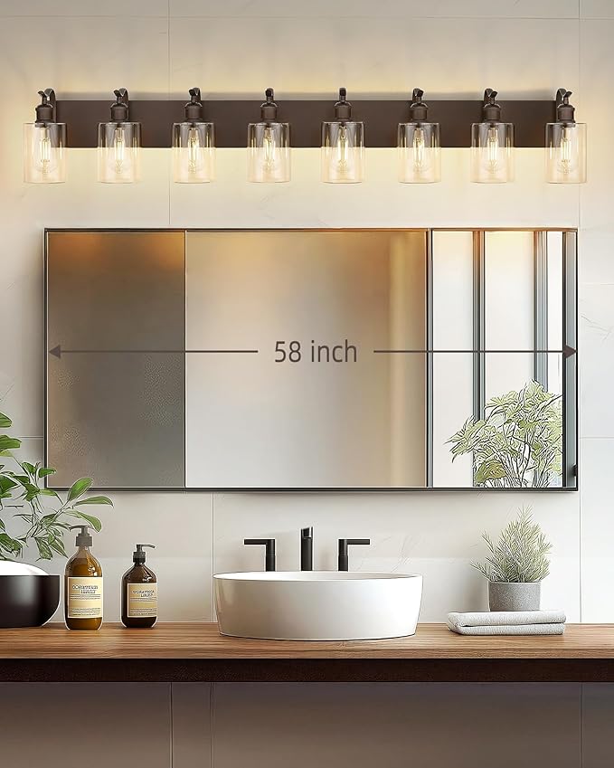 Bathroom Vanity Light Fixtures 8-Light Clear Glass Modern Wall Mounted Over Mirror Oil Rubbed Bronze - VL01ORB-8