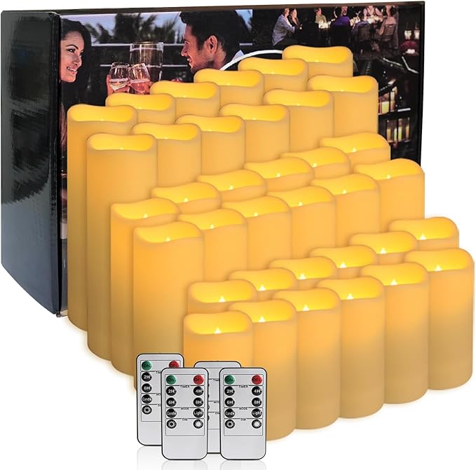 fclayvts 36-Pack LED Flameless Candles with Remote Control - Perfect for Home, Parties, and Special Occasions - Create a Magical Ambiance Effortlessly(Three Sizes)