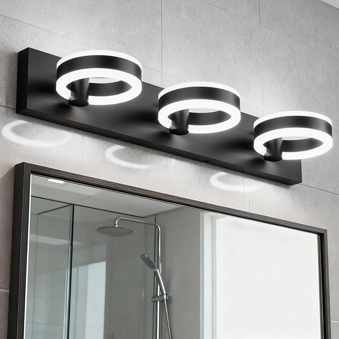 LED Bathroom Light Fixtures, 24inch Black Vanity Lights, Modern 3 Light Acrylic Wall Sconces, 350° Rotatable Wall Lighting Fixture Over Mirror