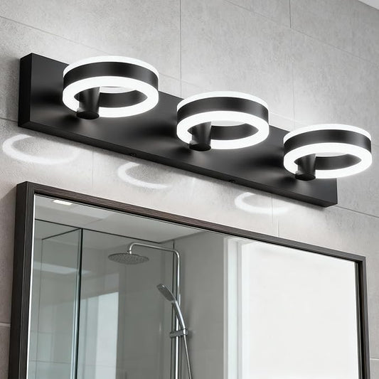 LED Bathroom Light Fixtures, 24inch Black Vanity Lights, Modern 3 Light Acrylic Wall Sconces, 350° Rotatable Wall Lighting Fixture Over Mirror