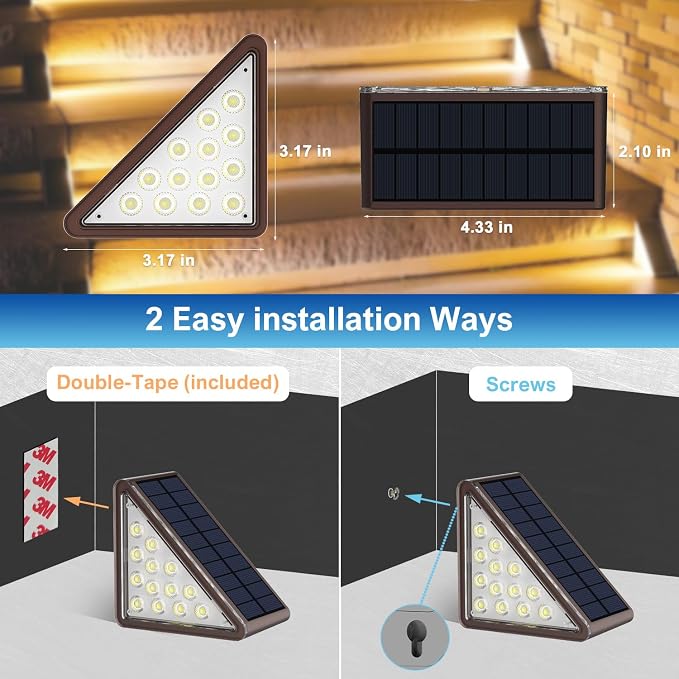 JEJOT Solar Step Lights Outdoor Waterproof IP65,Warm White Brown Solar Stair Lights, Outdoor Light Decor for Stair, Deck, Step, Porch and Outside Patio, 16 Pack