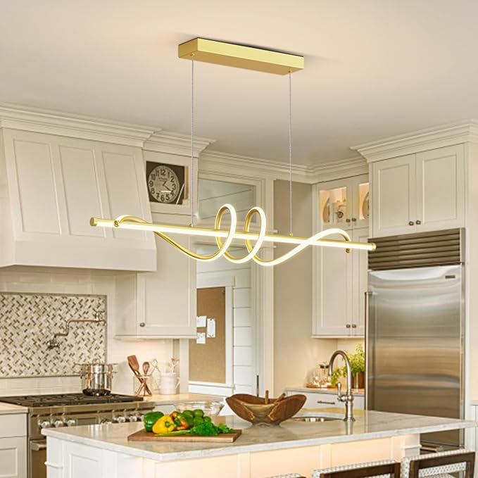 Modern Pendant Lights Fixture, 39in Aluminum LED Ceiling Chandelier with Remote Control Dimmable 3000k-6000K Color Temperature, Island Lighting Lamp for Kitchen, Dining Room
