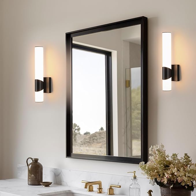 Black Wall Sconces Set of Two 15 inch 5CCT Dimmable Bathroom Sconce with Acrylic Shade LED Hardwired Wall Light Fixtures for Bathroom Living Room Bedroom Hallway, 2 Pack