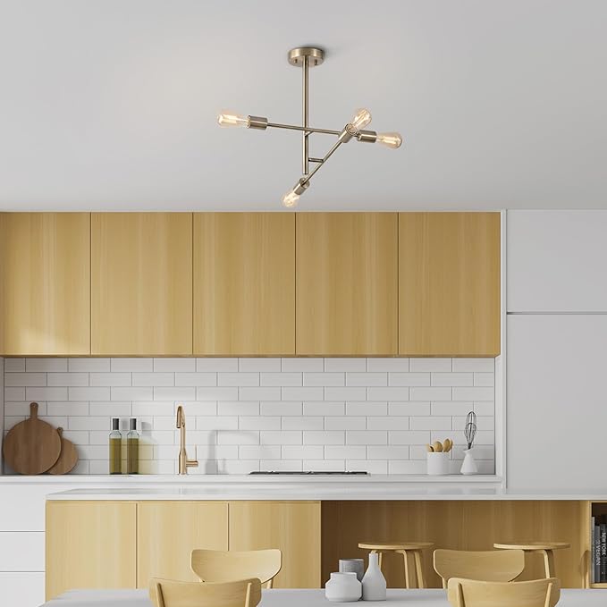 Globe Electric 66000073 4-Light Semi-Flush Mount Adjustable Arm Ceiling Light, Matte Brass, Pivoting Arms, Bedroom Lighting Fixtures Ceiling, Dining Room Fixture, Lighting for Hallway
