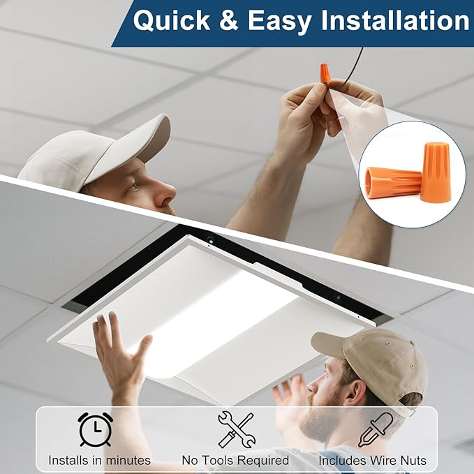 2x2 LED Troffer Light, 4-Pack, Backlit Panel, 15W–40W Selectable, 5CCT, 0–10V Dimmable, ETL, Drop Ceiling