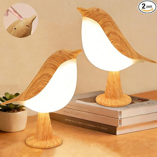 2Pack Small Cute Bird Table Lamp, Touch Bird Night Light, Cordless Bedside Lamp, Desk Lamp for Reading, 3-Way Dimmable USB Rechargeable Battery 2600mAh Nightstand Lamp for Bedroom, Home/Office Decor