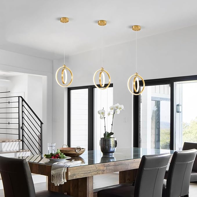 Modern LED Chandelier Gold Ring Pendant Light Fixtures 4000K Dimmable Height Adjustable Pendant Lighting for Dining Room Kitchen Island Bedroom Living Room Foyer（1-Pack）