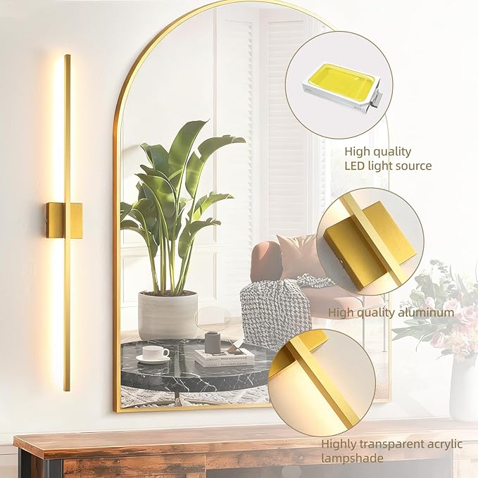 Wall Sconces Set of Two, LED Dimmable Sconces Wall Lighting, Brushed Gold Modern Wall Sconce Light for Bathroom, Living Room, Bedroom, Hardwied 3000K 40''
