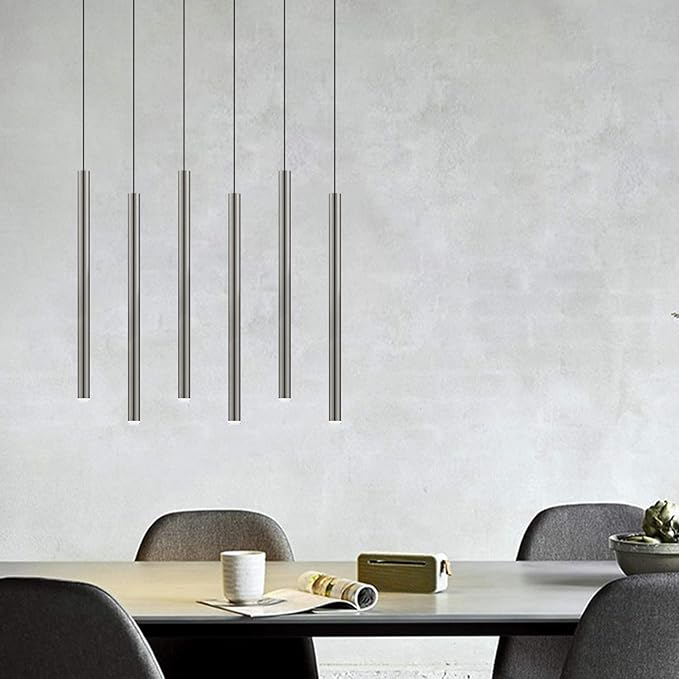 CANALIS 6 Mini Pendant Lighting Nickel - LED Hanging Light Fixture for Kitchen Island, Bar, Foyer - Cluster Pendants - Dimmable, Adjustable Wire, Lamp Bulb Included