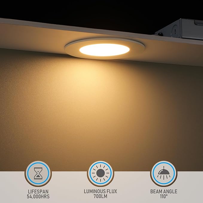 TORCHSTAR Basic Series 12-Pack 4 Inch Ultra-Thin LED Recessed Lighting with Junction Box, Aluminum, 2700K Soft White, 5%-100% Dimmable Slim Recessed Downlight, 10W 700LM, ETL and Energy Star