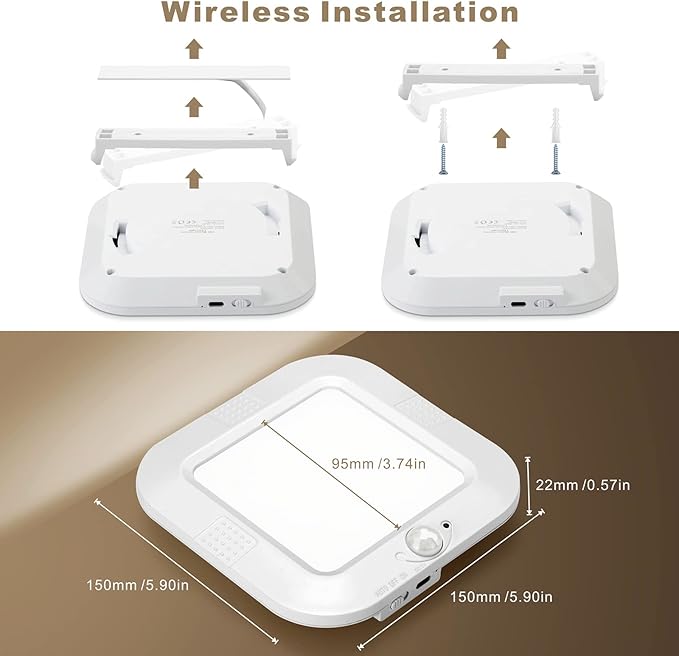 Rechargeable Motion Sensor Ceiling Light, 220LM 6000K Closet Lights Motion Sensored with USB Cable, 2000mAh Rechargeable Wireless for Stairway, Hallway, Pantry, Shower, Shed
