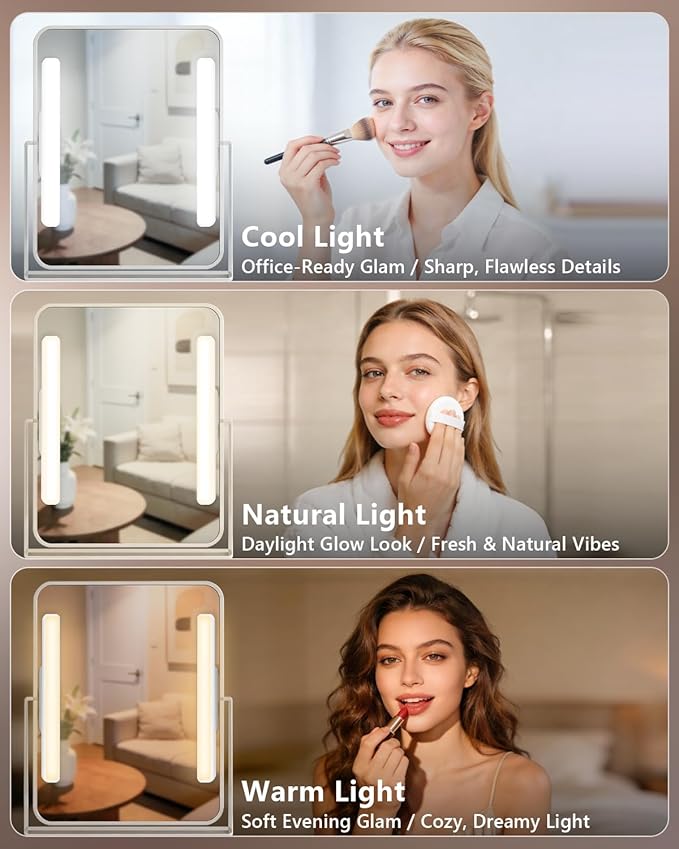 WILLED 5W Mirror Lights with Remote Control,Eye-Friendly Vanity Lights Stick on,Adjustable Color Temperatures Makeup Light with Battery Level Display,Rechargeable Light bar for Bathroom(2 Pack)