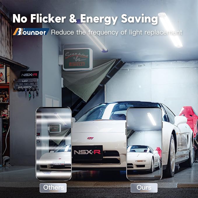 BBOUNDER 4 Pack Linkable LED Utility Shop Light, 4400 LM, Super Bright 6500K Cool Daylight, 4 FT, 48 Inch Integrated Fixture for Garage, 40W Equivalent 250W, Surface + Suspension Mount, White