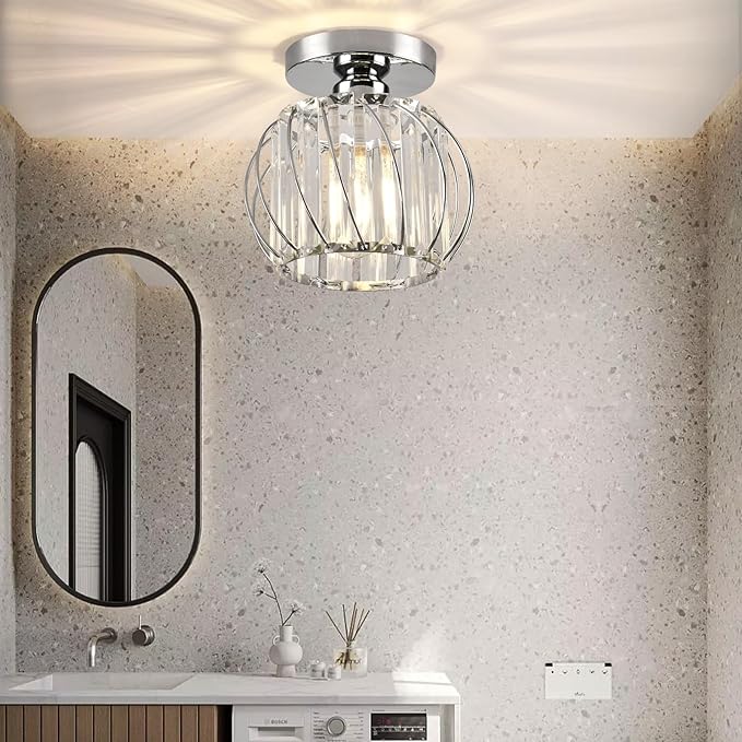 Crystal Semi Flush Mount Ceiling Light, Silver Crystal Chandelier, 19cm x 17.5cm, Bedroom, Kitchen, Dining, Living Room
