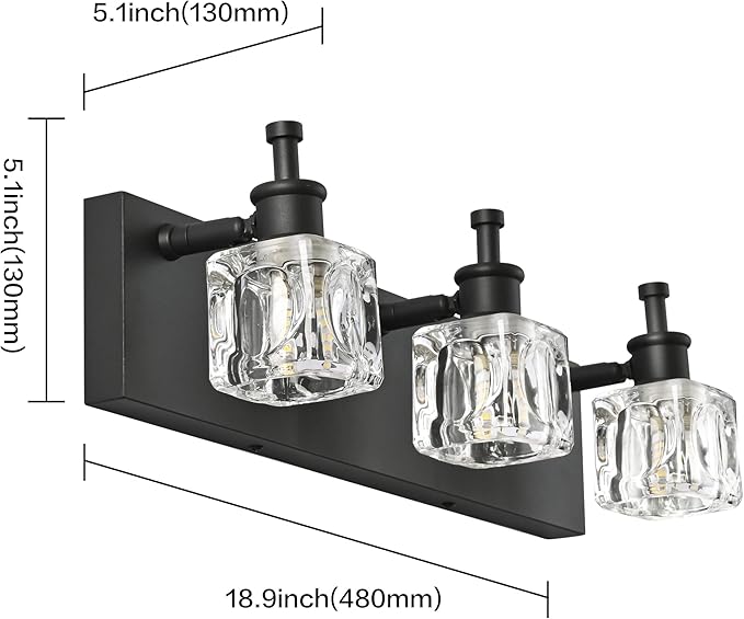 PRESDE Black Crystal Bathroom Lights Fixtures Over Mirror Modern 3 Light Vanity Lighting Bathroom Wall Light Fixtures