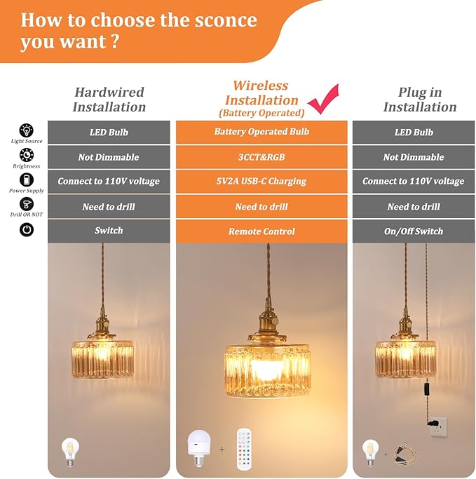 Shenmoyl Battery Operated Pendant Light 5000mAh Rechargeable Chandelier with Remote Control Wireless Adjustable Hanging Amber Striped Light for Kitchen Island Dining Room Hallway, 2 Pack