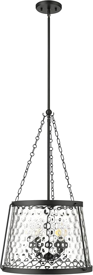 ML Lighting | Adabella Collection | 20405-MB | 5 Light Pendant in Matte Black Finish with Clear Hammered Glass Shade | Perfect for Kitchens, Dining Rooms, Living Rooms, Entryways, Hallways