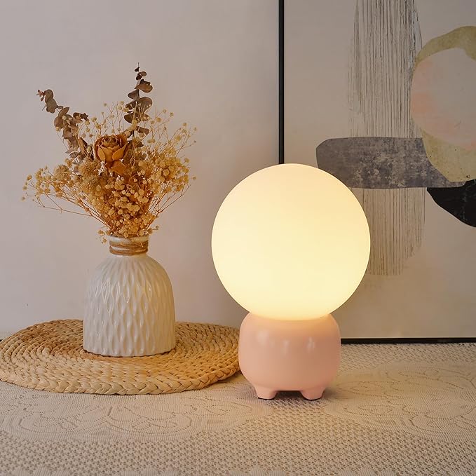 Arturesthome Small Boho Table Lamp for Living Room,Bedroom Side/End Table Side Table LED Lamp Shade for Reading Study Pink