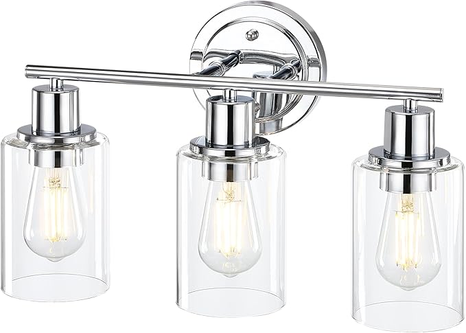 3-Light Chrome Bathroom Light Fixtures Over Mirror,Chrome Vanity Lights for Cabinet, 3 Bulb Bathroom Wall Sconce Light Fixture for Sink