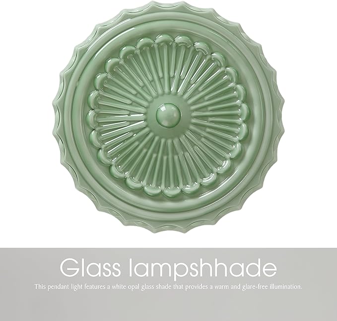 FCTWAKS Schoolhouse Ceiling Light Fixture, 13.8" Green Milk Glass Semi Flush Mount Mid Century Vintage Ceiling Light for Bedroom Hallway Kitchen, E26 Base Bulb Included