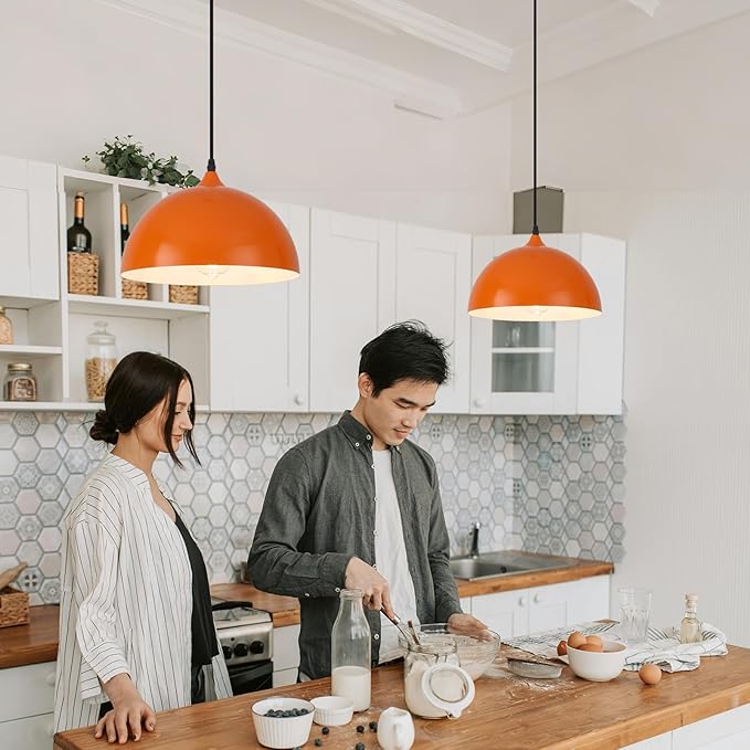 Orange Plug in Pendant Light 2 Packs 11.8inch, Modern Pendant Light, Kitchen Pendant Lights, Pendant Lights Kitchen Island, Hanging Lights with Plug in Cord 14.7 ft