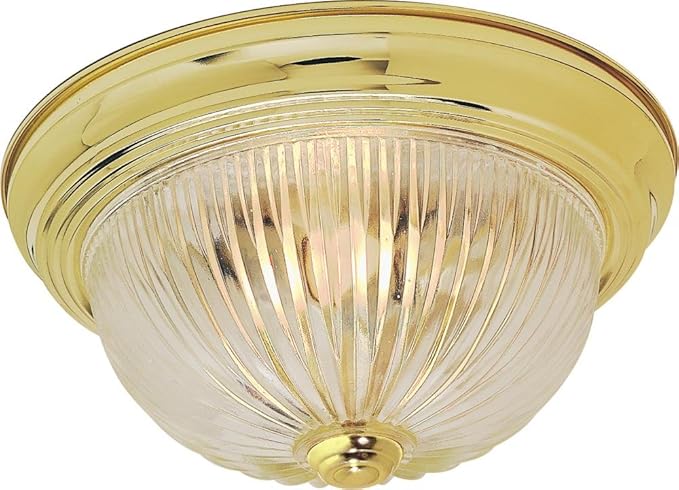 NUVO SF76/093 Three Light Flush Mount, Polished Brass/Clear Ribbed Glass