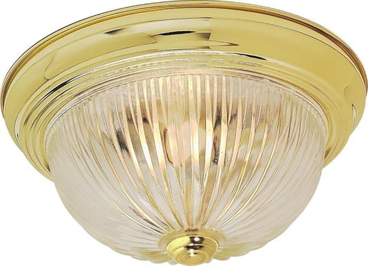 NUVO SF76/093 Three Light Flush Mount, Polished Brass/Clear Ribbed Glass