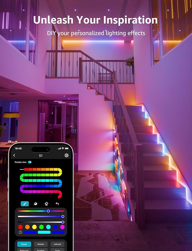 Lepro S1 AI LED Strip Lights for Bedroom - 100ft(2 Rolls of 50ft) Smart RGB Light Strips with IC and Rainbow Chasing Effects, Color Segment DIY, APP Control, No Remote, 2.4G Wi-Fi Only & Bluetooth