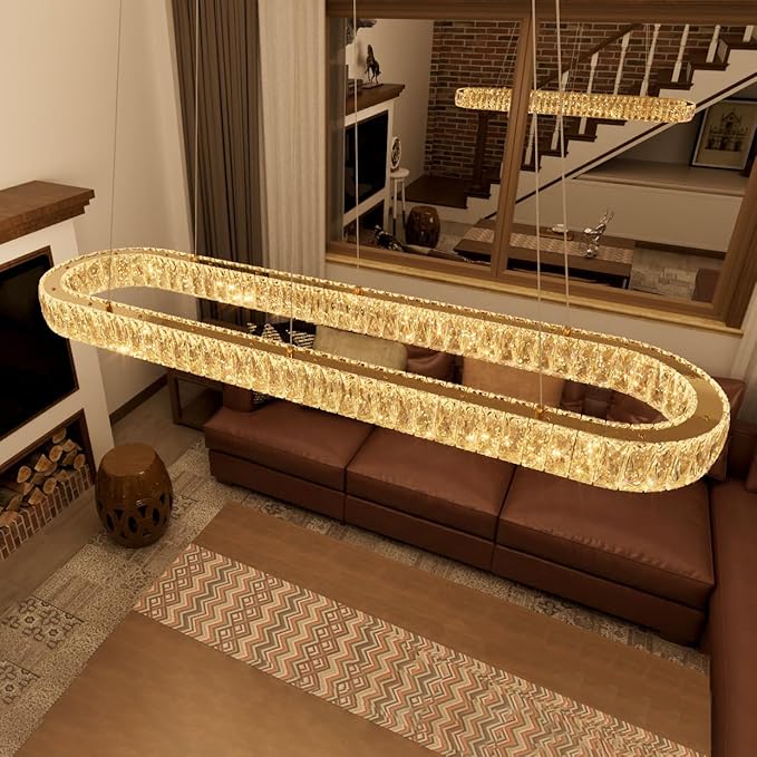 HAIXIANG Crystal 59 Inch Long Chandelier Modern Dimmable LED Chandeliers for Dining Table Pendant Lights Rectangular Glam Lighting Fixtures for Dining Room Kitchen Island Gold