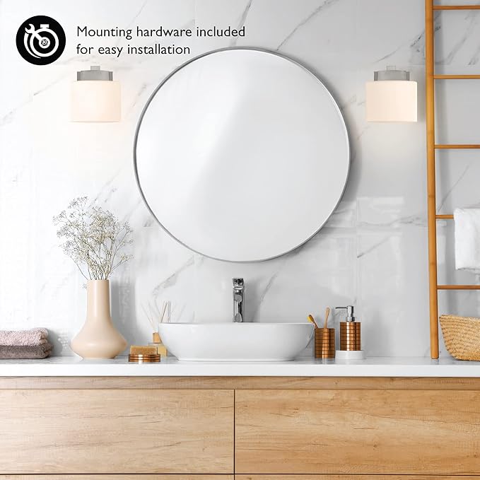 Design House Dove Creek Wall Light Sconce, Satin Nickel Finish, Frosted Glass, Dimmable, for Hallway, Bathroom, Foyer, Bedroom – Design House, 577981