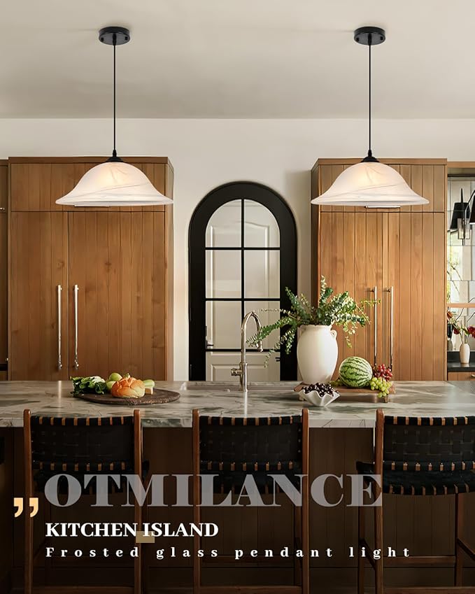 Oversized Black Pendant Lights Kitchen Island, Glass Pendant Light with Frosted, 16 Inch Island Pendant Light 1 Pack, Industrial Farmhouse Pendant Light for Kitchen Island, Dining Room, Bar
