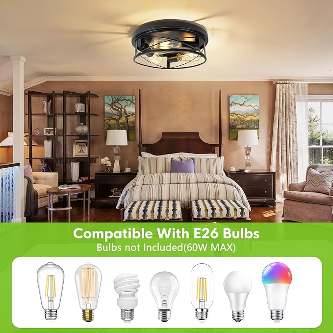 2 Pack Farmhouse Ceiling Light - 12 Inch Big Dimmable Rustic Black Flush Mount E26 Industrial Ceiling Modern Led Light for Hallway Bathroom Kitchen Bedroom (Black, 12 Inch)