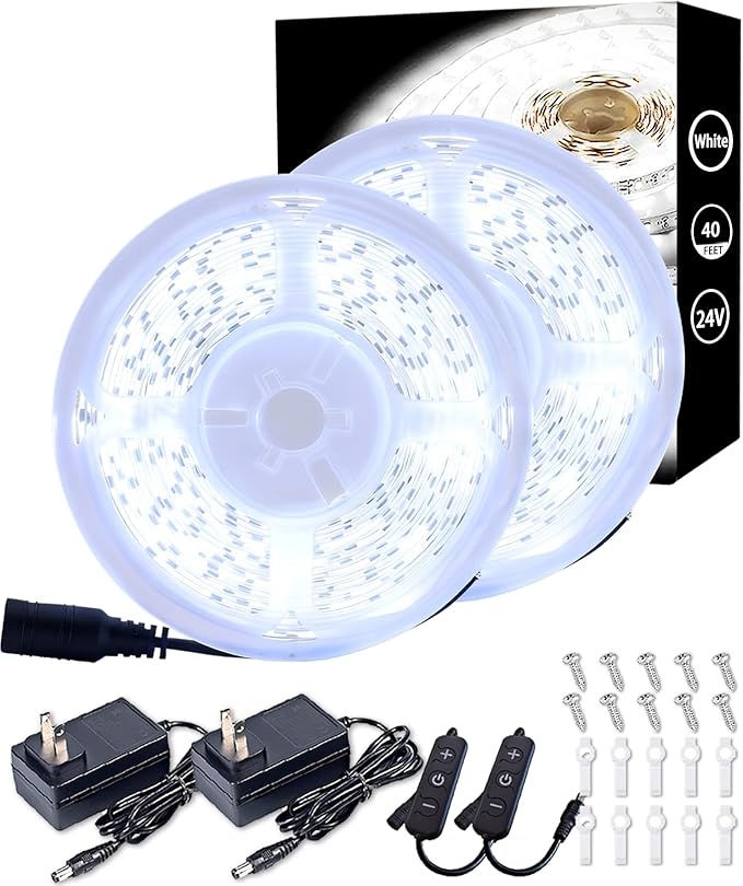 2 Set 20 FT Led Strip Lights for Bedroom Dimmable360 LEDs Rope Light Flexible Super Bright White Tape Lights for Ceiling Room Home Decor Luces LEDs （40FT）