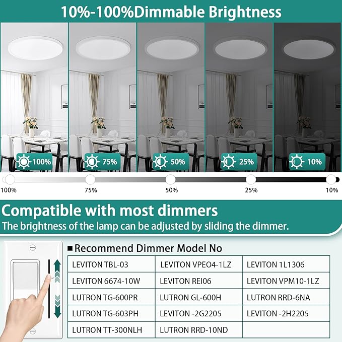 12Inch LED Flush Mount Ceiling Light – 24 W 2400 LM Dimmable, 3-CCT Changeable (3000K/4000K/6000K), Ultra-Thin Modern Round Light Fixture for Kitchen, Dining Room, Bedroom, Office