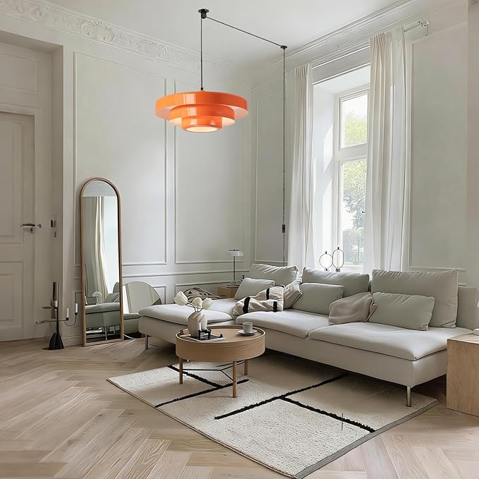 Plug in Pendant Light Fixtures, Plug in Chandelier Mid Century Modern Hanging Lamp with Pulley Nordic Style Pendant Lamp Metal Shade On/Off Switch Hanging Light for Living Room Dining Bedroom Kitchen