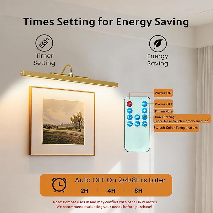 3 Pack Picture Lights Battery Operated 6000mAh - 24Inch Wireless for Gallery, Museum, Mirror, Picture Frames & Office Décor (Antque Gold)