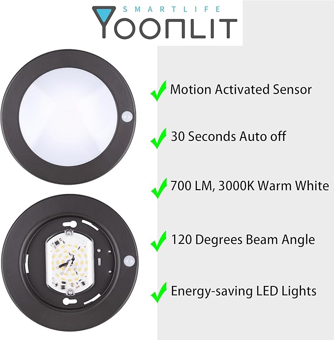 YoonLIT Flush Mount PIR Motion Sensor LED Ceiling Light, 6.2 Inch 10.5W 700 Lumen, Motion Activated Ceiling Fixture for Closet, Garage, Doorway, Stairway, Hallway, Bronze Finish 3000K 4-Pack