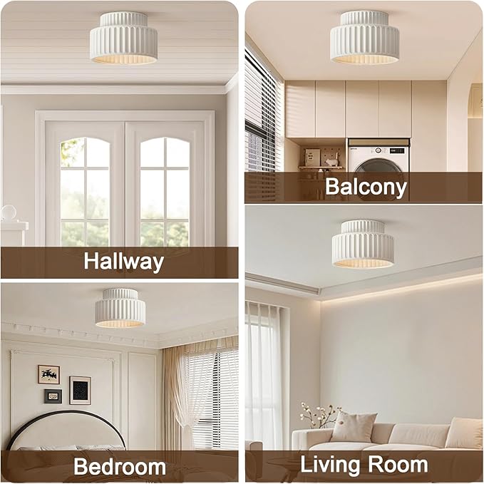 Mid Century Cream Semi Flush Mount Ceiling Light Nordic Style Round 9.1" D x 9.1" W x 6.3" H E26 Base LED Ceiling Lamp for Bedroom, Living Room, Kitchen, Hallway