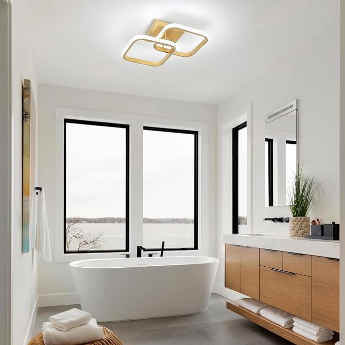 CANEOE 2 Packs Gold Led Ceiling Light Fixture,Modern Hallway Light Fixtures Ceiling Lighting,Square Close to Ceiling Lights for Bathroom Bedroom Kitchen Balcony Stair Small Hallway Lamp (Gold)