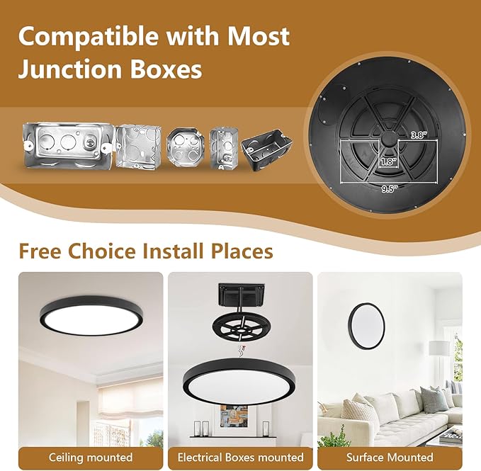 24 Inch Large LED Flush Mount Ceiling Light, 50W, 5480LM, 3000K/4000K/6000K CCT Selectable,Super Slim Low Profile Round Flat Panel Light for Bedroom,Kitchen,Hallway (Black 1PK)