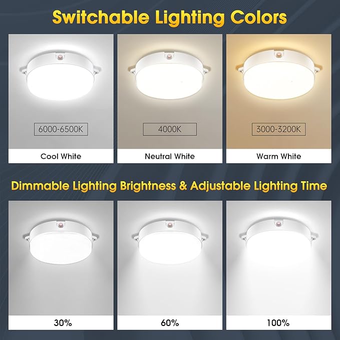 Solar Ceiling Lights Indoor Outdoor 2 Pack, Dimmable Daytime 3000K/4000K/6000K Solar Shed Lights with ON/Off Switch & Remote, Waterproof Barn Lights for Home Porch Chicken Coop