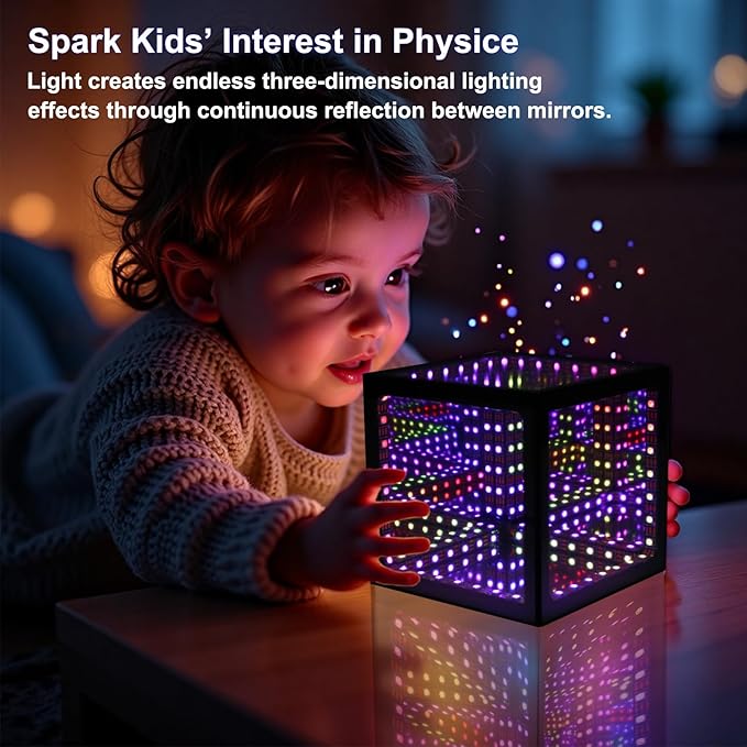 Infinity Mirror Hyper Cube Table Lamp, Desk Art Night Light, Color-Changing Music-Sync APP-Controlled Ambient Light for Gaming, Party, Home, Gift (4Inchs Without APP)
