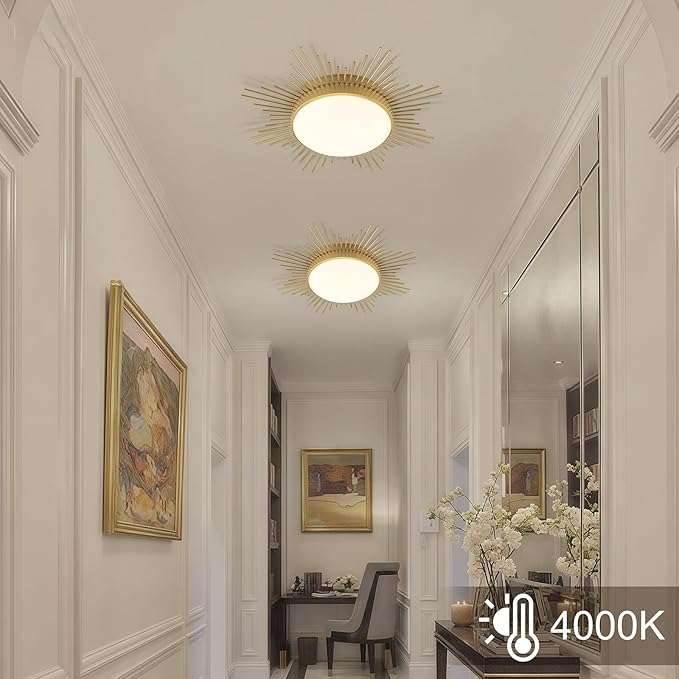 D23.6 In. LED Dimmable Ceiling Lights Flush Mount, Kids Ceiling Light Fixture, Nursery Light Fixture Brass Firework Flower Ceiling Light for Kids Room Bedroom Nursery Ceiling Light 5CCT 2700K-5000K