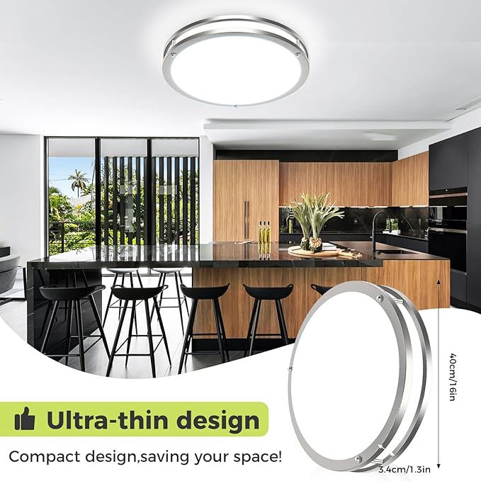 hepside 1 Pack Flush Mount Ceiling Light Fixture, Dimmable & 5CCT Ceiling Light Black, 16inch 36W 3000K 3500K 4000K 5000K 6500K Adjustable Ceiling Lamps for Kitchen Bathroom Bedroom Hallway