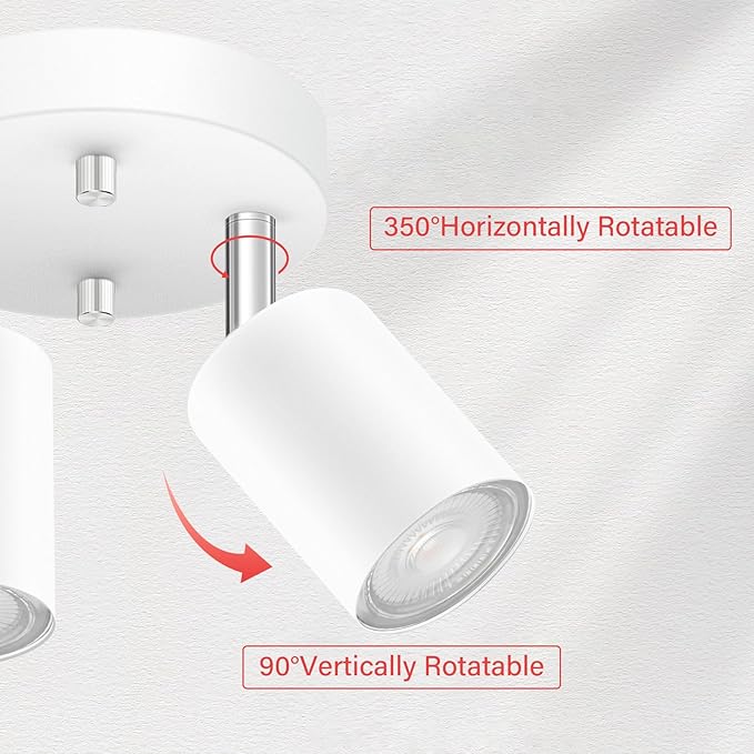 LED 2 Light Track Lighting Kit, LED Track Lighting Fixtures, White Round Ceiling Spot Lighting, Flexibly Rotatable Light Head for Kitchen, Living Room, Bedroom, GU10 Bulb Not Included