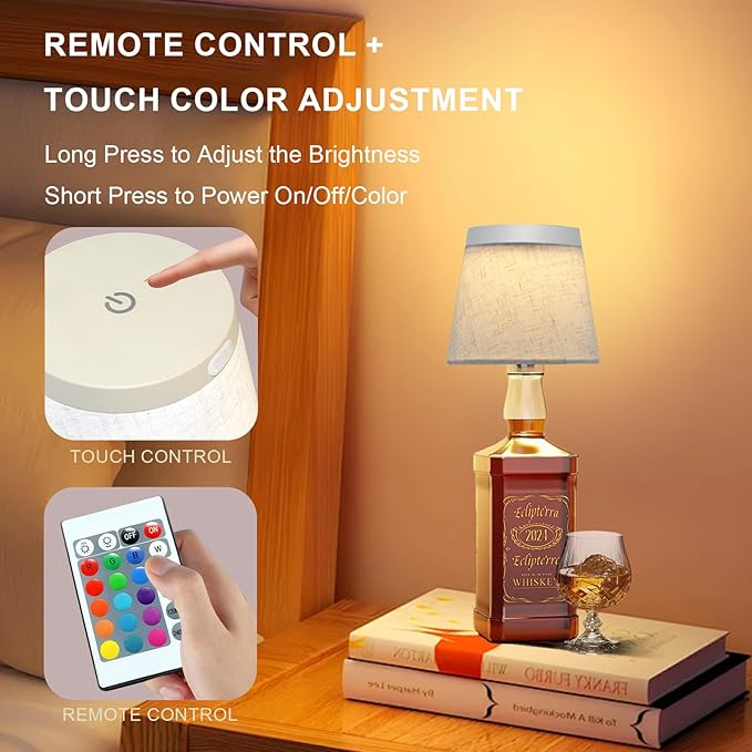 Wireless Bottle Lamp,Small Bedside Table Lamp,RGB LED Bottle Light with Remote Dimmable(RGB White Gray, 1pc)