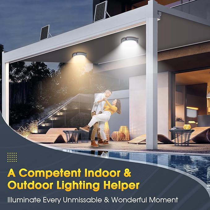 Solar Lights Indoor Home, Daytime Dimmable Ceiling Light with Remote, Cool White/Warm White 1000Lumen Outdoor Solar Shed Light with ON/Off Switch for Barn, Porch, Patio, Carpot, Chicken Coop
